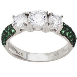 anillo solitario 3 cubic central pave piedras verdes rodio negro 